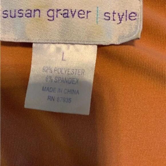 Susan Graver Womens Top Size Large 3/4 Sleeves Stretch Round Neck Orange - Picture 6 of 6